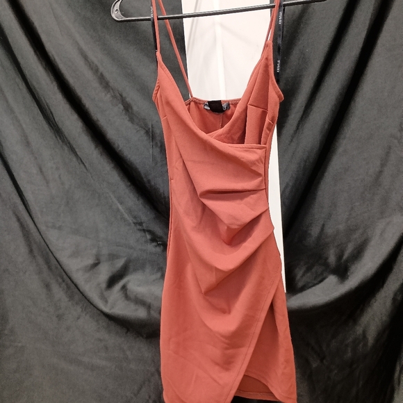 Rust Orange Draped Mini Dress - Picture 12 of 16
